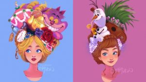 Iconos de Disney en la cabeza de las princesas